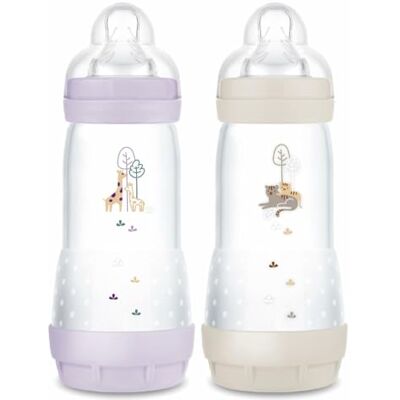 MAM Set van 2 Easy Start Anti-koliek babyflessen 4 maanden snelle doorstroming (2 x 320 ml) lila + zand fles ter vermindering van koliek en ongemak van de baby babyfles compatibel met borstvoeding MAM Set van 2 Easy Start Anti-koliek babyflessen 4 maanden snelle doorstroming (2 x 320 ml) lila + zand fles ter vermindering van koliek en ongemak van de baby babyfles compatibel met borstvoeding