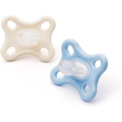 MAM Comfort All-Silicone fopspeen in set van 2, zachte en lichte fopspeen voor premature baby's en pasgeborenen, met zelfsteriliserende reishoes, blauw, 0-2 maanden MAM Comfort All-Silicone fopspeen in set van 2, zachte en lichte fopspeen voor premature baby's en pasgeborenen, met zelfsteriliserende reishoes, blauw, 0-2 maanden