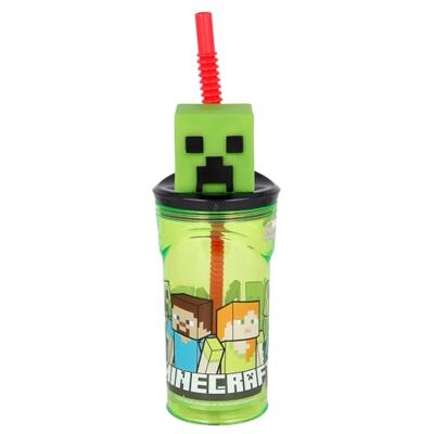 Stor Minecraft Gobelet réutilisable avec paille et couvercle avec figurine 3D et capacité de 360 ml Stor Minecraft Gobelet réutilisable avec paille et couvercle avec figurine 3D et capacité de 360 ml