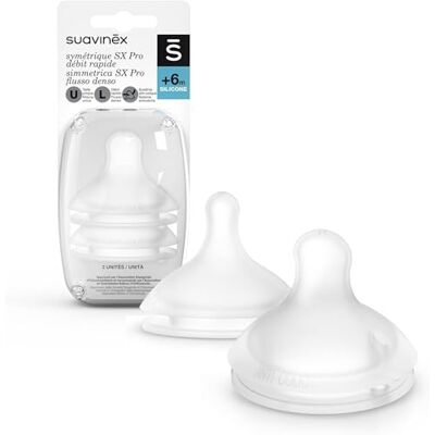 Suavinex , Set van 2 symmetrische spenen SX Pro van siliconen, dichte debiet (L), 6 maanden, fopspeen met anti-koliek ventiel, respecteert de mondontwikkeling, transparant Suavinex , Set van 2 symmetrische spenen SX Pro van siliconen, dichte debiet (L), 6 maanden, fopspeen met anti-koliek ventiel, respecteert de mondontwikkeling, transparant