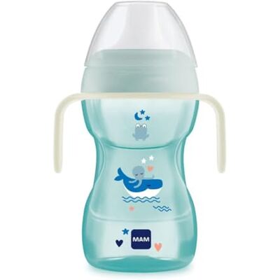 MAM Fun to Drink Cup Night met lichtgevende handgrepen en harde snavel, 8 maanden, 270 ml, lichtblauw MAM Fun to Drink Cup Night met lichtgevende handgrepen en harde snavel, 8 maanden, 270 ml, lichtblauw