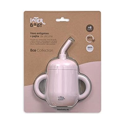 Interbaby Drinkbeker voor baby's, druppelvrij, siliconen rietje, roze make-up Interbaby Drinkbeker voor baby's, druppelvrij, siliconen rietje, roze make-up
