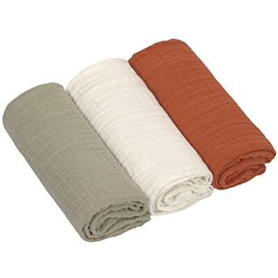 Lässig Babydeken voor kinderopvang, 3 stuks, katoen, 60 x 60 cm, inbakerdeken & burp deken, M olijf/milky/rust Lässig Babydeken voor kinderopvang, 3 stuks, katoen, 60 x 60 cm, inbakerdeken & burp deken, M olijf/milky/rust