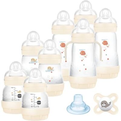 MAM Easy Start anti-koliekbabyflesjesset, 8 flesjes in de formaten 130 ml, 160 ml en 260 ml, 1 Start Nanò fopspeen, 4 afdichtingsschijven, 1 extra zachte drinkstuit en handgrepen, beige kleur 730 g MAM Easy Start anti-koliekbabyflesjesset, 8 flesjes in de formaten 130 ml, 160 ml en 260 ml, 1 Start Nanò fopspeen, 4 afdichtingsschijven, 1 extra zachte drinkstuit en handgrepen, beige kleur 730 g