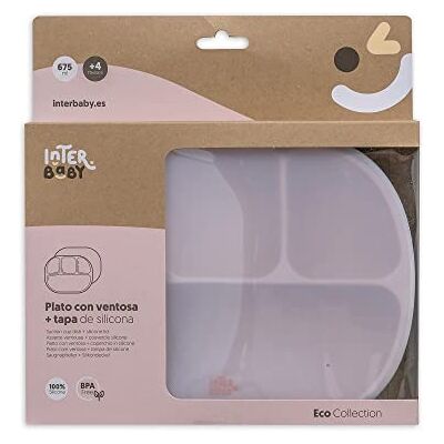Interbaby Siliconen bord met zuignap en deksel in roze make-up Interbaby Siliconen bord met zuignap en deksel in roze make-up