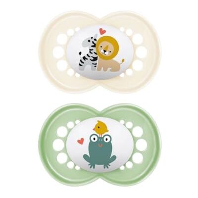 MAM Originele fopspeen 16 maanden (2 stuks), fopspeen 16 36 maanden met orthodontische rubberen speen, set van 2 babyaccessoires met praktische sterilisatorhouder, neutraal/groen MAM Originele fopspeen 16 maanden (2 stuks), fopspeen 16 36 maanden met orthodontische rubberen speen, set van 2 babyaccessoires met praktische sterilisatorhouder, neutraal/groen