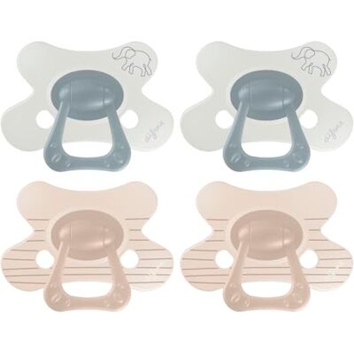 Difrax Natural fopspeen 6-12 maanden, fopspeen van zachte siliconen, olifantenmotief, bruin en donkerblauw, 4 stuks, anatomische fopspeen, gemakkelijk te accepteren, BPA-vrij, nachtcomfort Difrax Natural fopspeen 6-12 maanden, fopspeen van zachte siliconen, olifantenmotief, bruin en donkerblauw, 4 stuks, anatomische fopspeen, gemakkelijk te accepteren, BPA-vrij, nachtcomfort