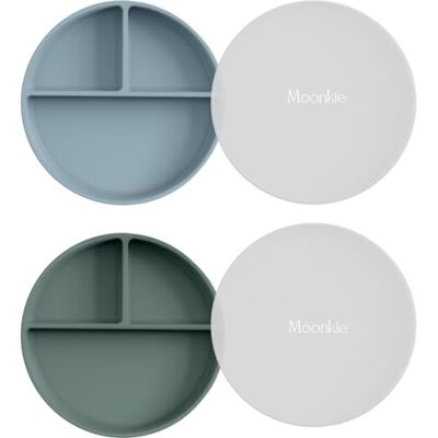 Moonkie Zuigborden voor baby's en peuters, scheidingsborden van siliconen, BPA-vrij, met deksel, magnetron- en vaatwasmachinebestendig, 2 stuks (Ether/Sage) Moonkie Zuigborden voor baby's en peuters, scheidingsborden van siliconen, BPA-vrij, met deksel, magnetron- en vaatwasmachinebestendig, 2 stuks (Ether/Sage)