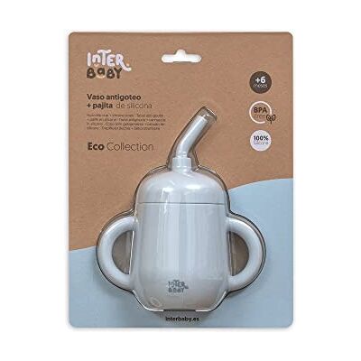 Interbaby Drinkbeker met rietje van siliconen voor baby's, grijs Interbaby Drinkbeker met rietje van siliconen voor baby's, grijs