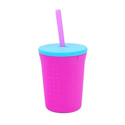 GoSili Silikids Siliconen beker met rietje, 340,2 g, moderne roestvrijstalen beker, geschikt voor de magnetron (bessen/zee), voor peuters GoSili Silikids Siliconen beker met rietje, 340,2 g, moderne roestvrijstalen beker, geschikt voor de magnetron (bessen/zee), voor peuters