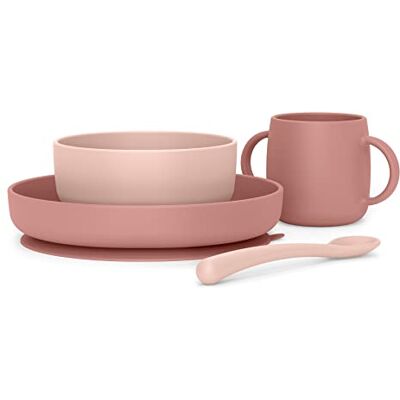 Suavinex , Siliconen babyservies met sterke zuignap. Bevat: kom van 350 ml + bord van 400 ml + 240 ml beker + lepel + lepel + 4 maanden. Kleur essence, roze Suavinex , Siliconen babyservies met sterke zuignap. Bevat: kom van 350 ml + bord van 400 ml + 240 ml beker + lepel + lepel + 4 maanden. Kleur essence, roze