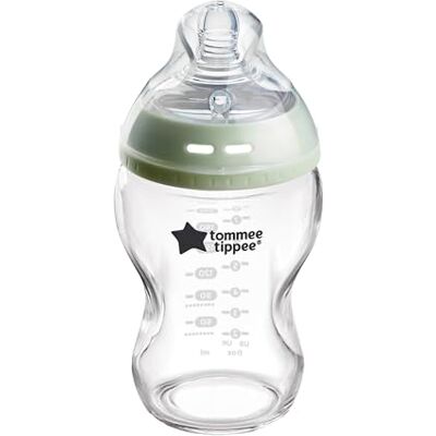 Tommee Tippee babyflessen, Natural Start anti-koliek glazen fles, 250 ml, speen die de vorm van de borst imiteert voor natuurlijke mond, 1 stuk Tommee Tippee babyflessen, Natural Start anti-koliek glazen fles, 250 ml, speen die de vorm van de borst imiteert voor natuurlijke mond, 1 stuk