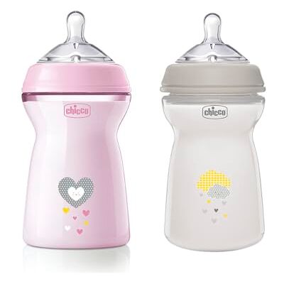 Chicco Set van 2 babyflessen, cadeauset, 2 x 330 ml anti-koliek flessen, voordeelverpakking, roze, 6 maanden + Chicco Set van 2 babyflessen, cadeauset, 2 x 330 ml anti-koliek flessen, voordeelverpakking, roze, 6 maanden +