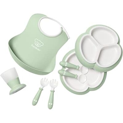 BabyBjörn Compleet servies met slabbetjes, 8 stuks, pastelgroen BabyBjörn Compleet servies met slabbetjes, 8 stuks, pastelgroen