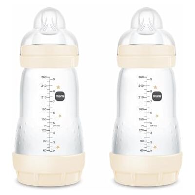 MAM Easy Start A139 Gepatenteerde anti-koliek fles met ultrazachte siliconen speen, baby's vanaf 2 maanden, 2 eenheden, zelfsterilisatie in 3 minuten, 260 milliliter, gesorteerd model MAM Easy Start A139 Gepatenteerde anti-koliek fles met ultrazachte siliconen speen, baby's vanaf 2 maanden, 2 eenheden, zelfsterilisatie in 3 minuten, 260 milliliter, gesorteerd model