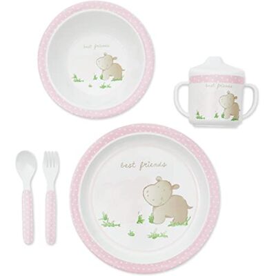 BIECO 04000267 Diner met diermotief, 5-delig, melamine kinderservies, tafelgerei voor jonge kinderen, roze BIECO 04000267 Diner met diermotief, 5-delig, melamine kinderservies, tafelgerei voor jonge kinderen, roze
