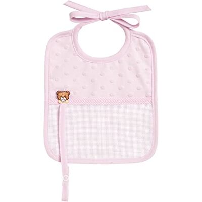 FILET Roze slabbetje van stof met 3D-stippeneffect fopspeenhouder en canvas tas Aida om te borduren Afmetingen: 20 x 18 cm Made in Italy FILET Roze slabbetje van stof met 3D-stippeneffect fopspeenhouder en canvas tas Aida om te borduren Afmetingen: 20 x 18 cm Made in Italy