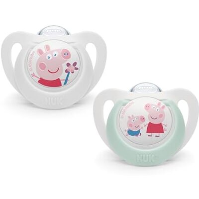 NUK Peppa Pig Star fopspeen in set van 2, orthodontische siliconen, BPA-vrij, 0-6 maanden, wit en groen NUK Peppa Pig Star fopspeen in set van 2, orthodontische siliconen, BPA-vrij, 0-6 maanden, wit en groen