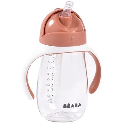 Béaba , Drinkfles/drinkbeker, 2-in-1, rietjesbeker voor kinderen, 100% waterdicht, lekvrij, gemakkelijk te openen, afneembare handgrepen, Tritan en siliconen, 300 ml, terracotta Béaba , Drinkfles/drinkbeker, 2-in-1, rietjesbeker voor kinderen, 100% waterdicht, lekvrij, gemakkelijk te openen, afneembare handgrepen, Tritan en siliconen, 300 ml, terracotta
