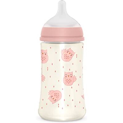 Suavinex , Babyfles van 270 ml, met symmetrische speen SX Pro van siliconen met gemiddelde doorstroming (M), met anti-koliekventiel, voor baby's + 3 maanden, bonhomia, roze Suavinex , Babyfles van 270 ml, met symmetrische speen SX Pro van siliconen met gemiddelde doorstroming (M), met anti-koliekventiel, voor baby's + 3 maanden, bonhomia, roze