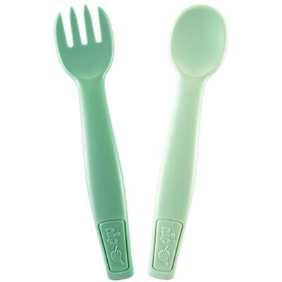 nip Green Milieuvriendelijk bestek voor baby's en kinderen vanaf 9 maanden lepel en vork vaatwasmachinebestendig BPA-vrij melaminevrij duurzaam groen nip Green Milieuvriendelijk bestek voor baby's en kinderen vanaf 9 maanden lepel en vork vaatwasmachinebestendig BPA-vrij melaminevrij duurzaam groen
