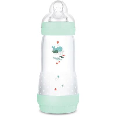 MAM Easy Start Anti-koliek-fles, 320 ml, bijzonder goed geaccepteerde melkfles met bodemventiel tegen koliek en speen, maat 2, 4+ maanden, walvismotief MAM Easy Start Anti-koliek-fles, 320 ml, bijzonder goed geaccepteerde melkfles met bodemventiel tegen koliek en speen, maat 2, 4+ maanden, walvismotief