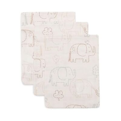 Jollein Set van 3 washandjes voor baby's, olifantenmotief, 15 x 20 cm, chiffon, 100% katoen, babywashandjes, Oeko-Tex gecertificeerd Jollein Set van 3 washandjes voor baby's, olifantenmotief, 15 x 20 cm, chiffon, 100% katoen, babywashandjes, Oeko-Tex gecertificeerd