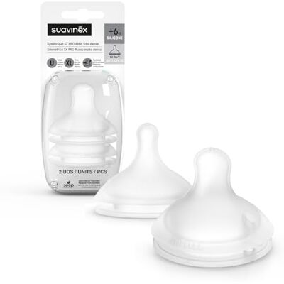 Suavinex , Set van 2 symmetrische Sx Pro siliconen fopspeen voor flessen, speen met zeer dichte doorstroming (XL), voor dichte levensmiddelen en granen, +6 maanden, met anti-koliek ventiel, 2 stuks Suavinex , Set van 2 symmetrische Sx Pro siliconen fopspeen voor flessen, speen met zeer dichte doorstroming (XL), voor dichte levensmiddelen en granen, +6 maanden, met anti-koliek ventiel, 2 stuks