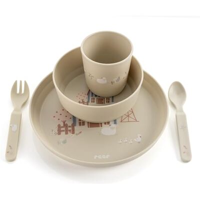 Reer Kinderserviesset Little Farm motief Bioplastic peuterservies van 100% ISCC gecertificeerd materiaal 5-delig BPA-vrij vaatwasmachinebestendig Reer Kinderserviesset Little Farm motief Bioplastic peuterservies van 100% ISCC gecertificeerd materiaal 5-delig BPA-vrij vaatwasmachinebestendig