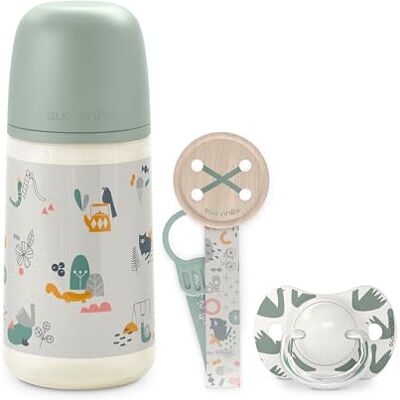 Suavinex Cadeauset voor pasgeborenen, SX Pro, 0-6 maanden, met zuigfles van 270 ml met medium uitstroom (M) + SX Pro fopspeen voor 0-6 maanden + fopspeenclip met lint, groen Suavinex Cadeauset voor pasgeborenen, SX Pro, 0-6 maanden, met zuigfles van 270 ml met medium uitstroom (M) + SX Pro fopspeen voor 0-6 maanden + fopspeenclip met lint, groen