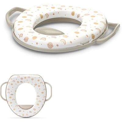 Lorelli Siège de toilette avec poignée rembourrée et protection anti-éclaboussures en plastique beige/marron Lorelli Siège de toilette avec poignée rembourrée et protection anti-éclaboussures en plastique beige/marron