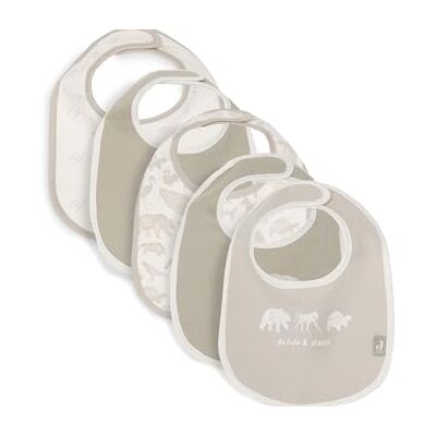 Jollein 5 stuks waterdichte slabbetjes voor baby's, diermotief, met klittenbandsluiting Jollein 5 stuks waterdichte slabbetjes voor baby's, diermotief, met klittenbandsluiting