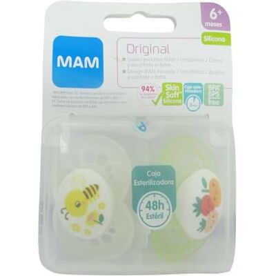 MAM Set van 2 fopspenen vanaf 6 maanden, met symmetrische, platte en flexibele fopspeen van Skin Soft siliconen gemakkelijk aanvaardbaar, met zelfsteriliserende doos, origineel, neutraal glanzend, set MAM Set van 2 fopspenen vanaf 6 maanden, met symmetrische, platte en flexibele fopspeen van Skin Soft siliconen gemakkelijk aanvaardbaar, met zelfsteriliserende doos, origineel, neutraal glanzend, set