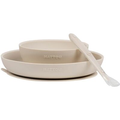 Nattou Siliconen placemat voor kinderen, 3-delig, 1 lepel, 1 bord, 1 kom, antislip, BPA-vrij, siliconen, klei Nattou Siliconen placemat voor kinderen, 3-delig, 1 lepel, 1 bord, 1 kom, antislip, BPA-vrij, siliconen, klei