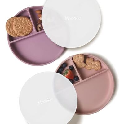Moonkie Zuigborden voor baby's en peuters, scheidingsborden van BPA-vrije siliconen met deksel, magnetron- en vaatwasmachinebestendig, 2 verpakkingen (lichtpaars/blush) Moonkie Zuigborden voor baby's en peuters, scheidingsborden van BPA-vrije siliconen met deksel, magnetron- en vaatwasmachinebestendig, 2 verpakkingen (lichtpaars/blush)
