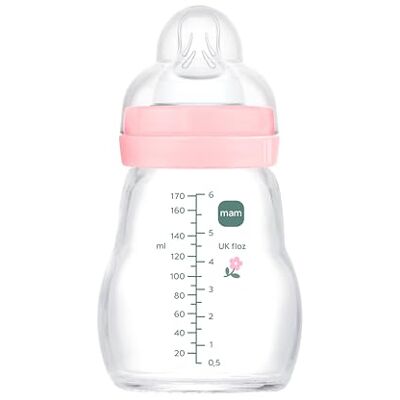 MAM Feel Good glazen fles voor pasgeborenen, 0-2 maanden, 170 ml, met fopspeen 1 met langzame doorstroming van siliconen, gemakkelijk te reinigen, roze, 1 stuk MAM Feel Good glazen fles voor pasgeborenen, 0-2 maanden, 170 ml, met fopspeen 1 met langzame doorstroming van siliconen, gemakkelijk te reinigen, roze, 1 stuk