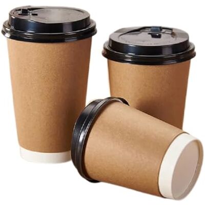 M7 Packaging Set van 100 wegwerpbekers van kraftpapier met deksel, bruin met zwart deksel, 350 ml M7 Packaging Set van 100 wegwerpbekers van kraftpapier met deksel, bruin met zwart deksel, 350 ml