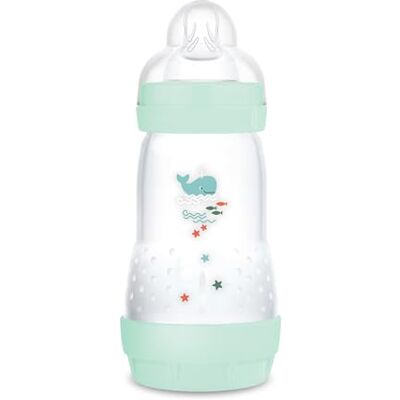 MAM Easy Start Anti-koliek-fles, 260 ml, bijzonder goed geaccepteerde melkfles, met bodemventiel tegen koliek en speen, maat 1, 0 maanden, walvismotief MAM Easy Start Anti-koliek-fles, 260 ml, bijzonder goed geaccepteerde melkfles, met bodemventiel tegen koliek en speen, maat 1, 0 maanden, walvismotief