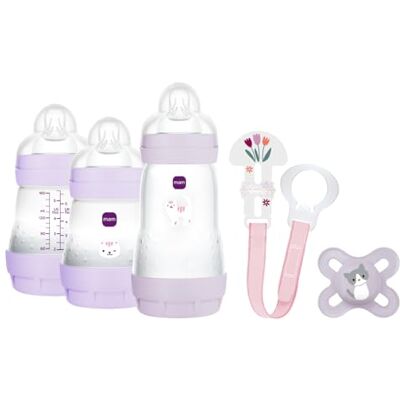 MAM , Set voor pasgeborenen, cadeauset, bevat: 2 x 160 ml anti-koliek flessen, 1 x 260 ml anti-koliek fles, 1 x originele Start-speen, 1 x speen voor fopspenen, vanaf de geboorte, roze MAM , Set voor pasgeborenen, cadeauset, bevat: 2 x 160 ml anti-koliek flessen, 1 x 260 ml anti-koliek fles, 1 x originele Start-speen, 1 x speen voor fopspenen, vanaf de geboorte, roze