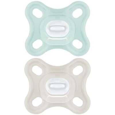 MAM Comfort, set van 2 fopspenen 0-2 maanden, fopspeenset voor premature baby's en pasgeborenen, 100% SkinSoft siliconen met fopspeenbox, blauw/turquoise MAM Comfort, set van 2 fopspenen 0-2 maanden, fopspeenset voor premature baby's en pasgeborenen, 100% SkinSoft siliconen met fopspeenbox, blauw/turquoise