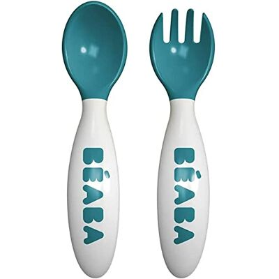 Béaba , Set van 2 ergonomische bestekjes voor de 2e leerleeftijd, vanaf 8 maanden, gemakkelijke grip voor baby, geschikt voor rechts- en linkshandigen, inclusief draagtas, blauw Béaba , Set van 2 ergonomische bestekjes voor de 2e leerleeftijd, vanaf 8 maanden, gemakkelijke grip voor baby, geschikt voor rechts- en linkshandigen, inclusief draagtas, blauw