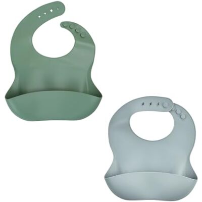 Thermobaby Set van 2 slabbetjes van zachte siliconen voor baby's met opvangzak verstelbaar en gemakkelijk te reinigen ideaal voor maaltijden, praktisch en waterdicht (charmegrijs en cactusgroen) Thermobaby Set van 2 slabbetjes van zachte siliconen voor baby's met opvangzak verstelbaar en gemakkelijk te reinigen ideaal voor maaltijden, praktisch en waterdicht (charmegrijs en cactusgroen)