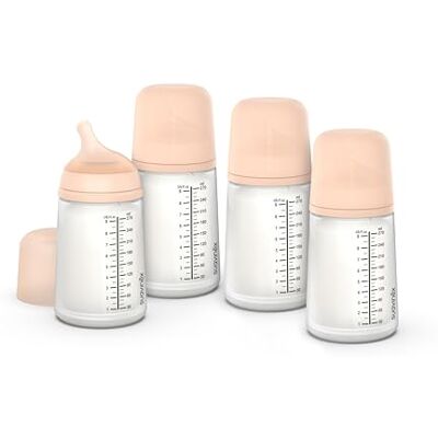 Suavinex Zero Zero Anti-koliek babyfles 270 ml, met siliconen speen met gemiddelde uitstroom (M), +3 maanden, voor moedermelk, poeder en vloeistoffen, compatibel met borstvoeding, wit, 4 stuks Suavinex Zero Zero Anti-koliek babyfles 270 ml, met siliconen speen met gemiddelde uitstroom (M), +3 maanden, voor moedermelk, poeder en vloeistoffen, compatibel met borstvoeding, wit, 4 stuks