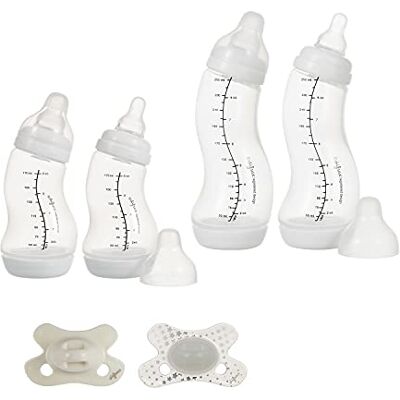 Difrax Babyflessen set voor Pasgeboren Baby's Natural Pure, Starterset 2x S Fles 170ml Wit, 2x S Fles 250ml Wit, 2x Fopspeen Glow in the Dark, Drinkfles met Anti-Colic Systeem tegen Darmkrampjes Difrax Babyflessen set voor Pasgeboren Baby's Natural Pure, Starterset 2x S Fles 170ml Wit, 2x S Fles 250ml Wit, 2x Fopspeen Glow in the Dark, Drinkfles met Anti-Colic Systeem tegen Darmkrampjes