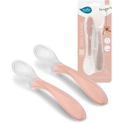 Nuvita 8480 Easy Eating Set van 2 siliconen lepels voor baby's, zachte en veilige lepels voor voedseldiversificatie, ergonomische antislip handgreep, hygiënisch design, Engels roze Nuvita 8480 Easy Eating Set van 2 siliconen lepels voor baby's, zachte en veilige lepels voor voedseldiversificatie, ergonomische antislip handgreep, hygiënisch design, Engels roze