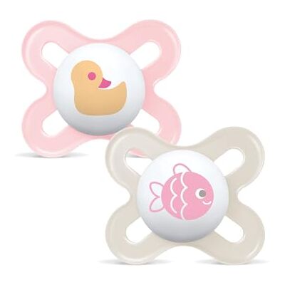 MAM Start S152 extra kleine fopspeen gemaakt van siliconen SkinSoftTM 0-2 maanden, roze (2 stuks) met zelfsterilisatiebox, handleiding in het Spaans MAM Start S152 extra kleine fopspeen gemaakt van siliconen SkinSoftTM 0-2 maanden, roze (2 stuks) met zelfsterilisatiebox, handleiding in het Spaans