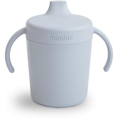 mushie Leerbeker gemaakt in Denemarken, lekvrij gedraaide deksel en handgrepen, vanaf 6 maanden (wolk) mushie Leerbeker gemaakt in Denemarken, lekvrij gedraaide deksel en handgrepen, vanaf 6 maanden (wolk)
