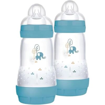 MAM Easy Start Antikoliek babyfles voor kinderen van 2 tot 4 maanden, 260 ml met zuigstroom 2 voor 2 maanden, gemaakt van SkinSoft siliconen, biologisch, lichtblauw MAM Easy Start Antikoliek babyfles voor kinderen van 2 tot 4 maanden, 260 ml met zuigstroom 2 voor 2 maanden, gemaakt van SkinSoft siliconen, biologisch, lichtblauw