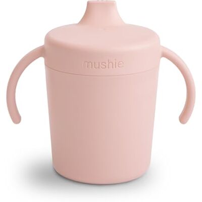 mushie Leerbeker gemaakt in Denemarken, lekvrij gedraaide deksel en handgrepen, vanaf 6 maanden (poederroze) mushie Leerbeker gemaakt in Denemarken, lekvrij gedraaide deksel en handgrepen, vanaf 6 maanden (poederroze)