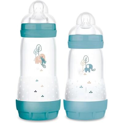 MAM 2 x Anti-Colic babyflessen 260 ml en 320 ml met zuiger, maat 1 en 2 (0-6 maanden), eenmalig zelfsterilisatie MAM 2 x Anti-Colic babyflessen 260 ml en 320 ml met zuiger, maat 1 en 2 (0-6 maanden), eenmalig zelfsterilisatie